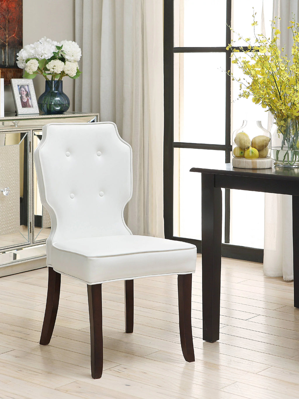 White Tufted PU Leather Dining Chair Set of 2 T40324
