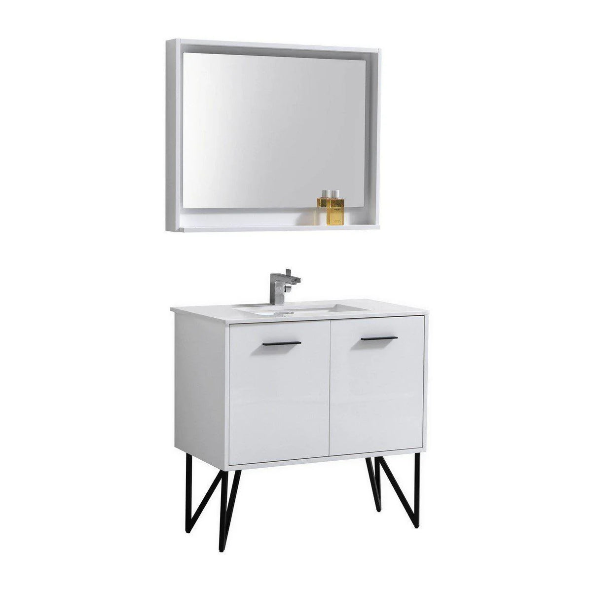 36 in. High Gloss White Bathroom Vanity with Quartz Countertop and Mirror X393