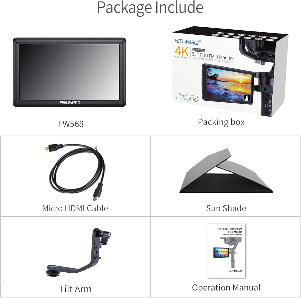 5.5 Inch 4k HDMI Camera Field Monitor with Sunshade and Tilt Arm Mount K38790