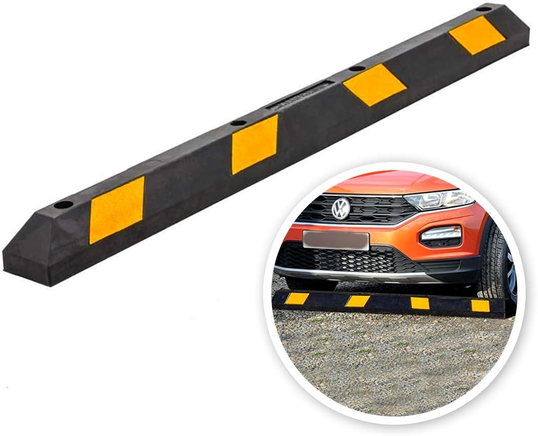 Rubber Parking Wheel Stopper Block 72” Wide Black/Yellow Reflective, Pack of 2 L301921