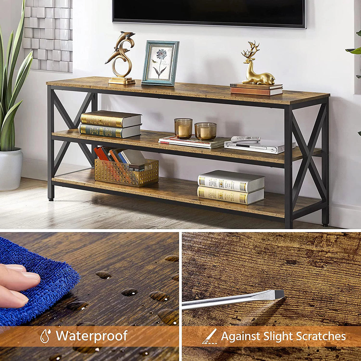 Rustic Brown 63 Inch 3 Tiers TV Stand W728400