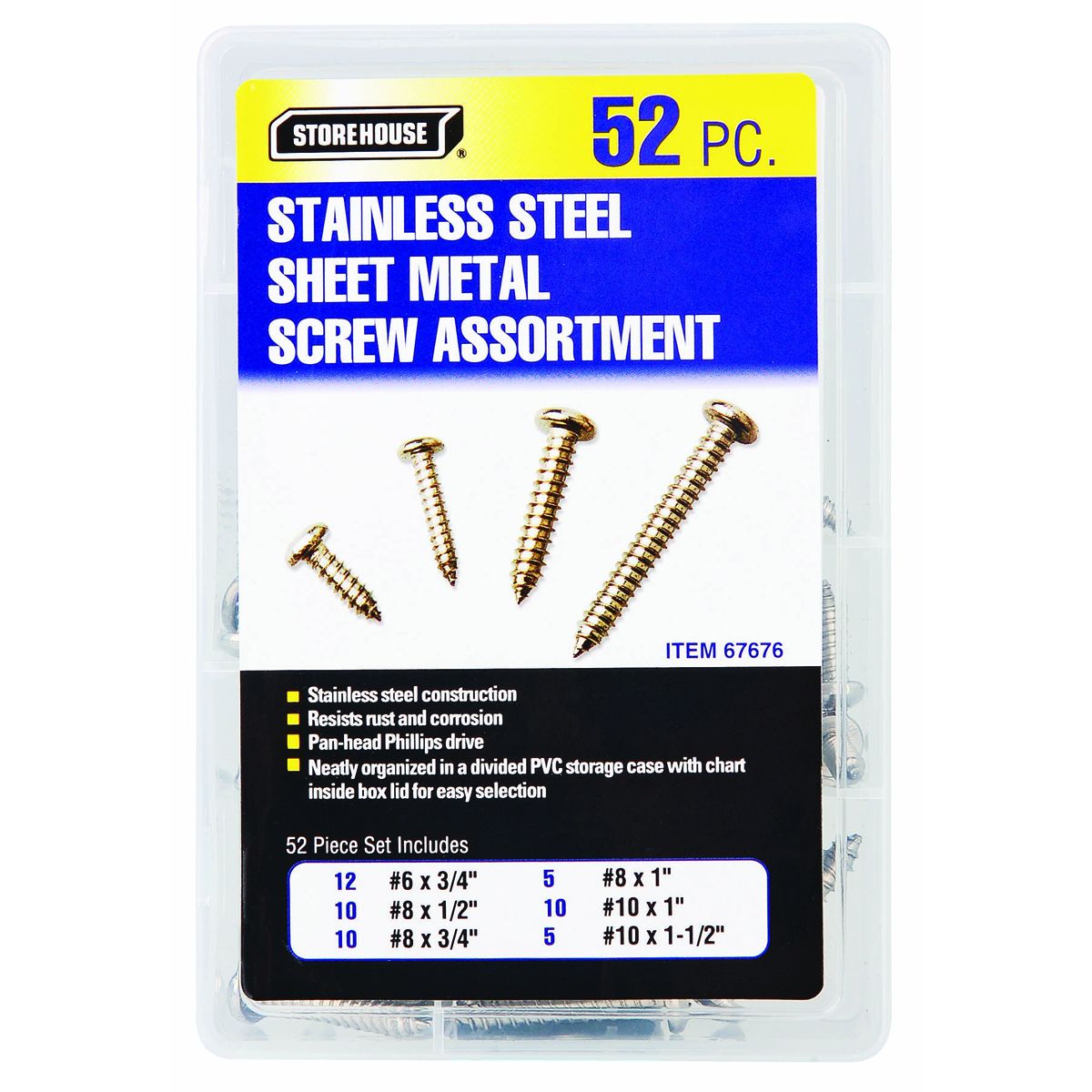 Stainless Steel Sheet Metal Screw Assortment, 52 Piece U534