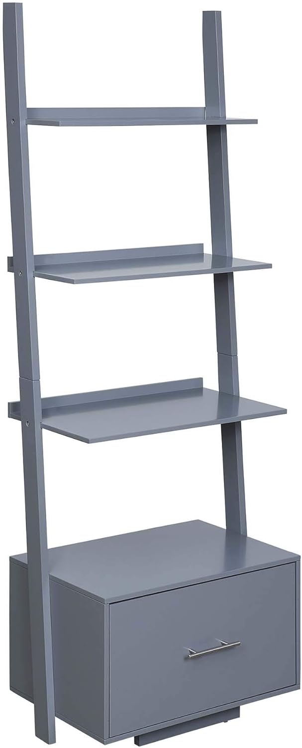 Black Ladder Bookcase with File Drawer D862261