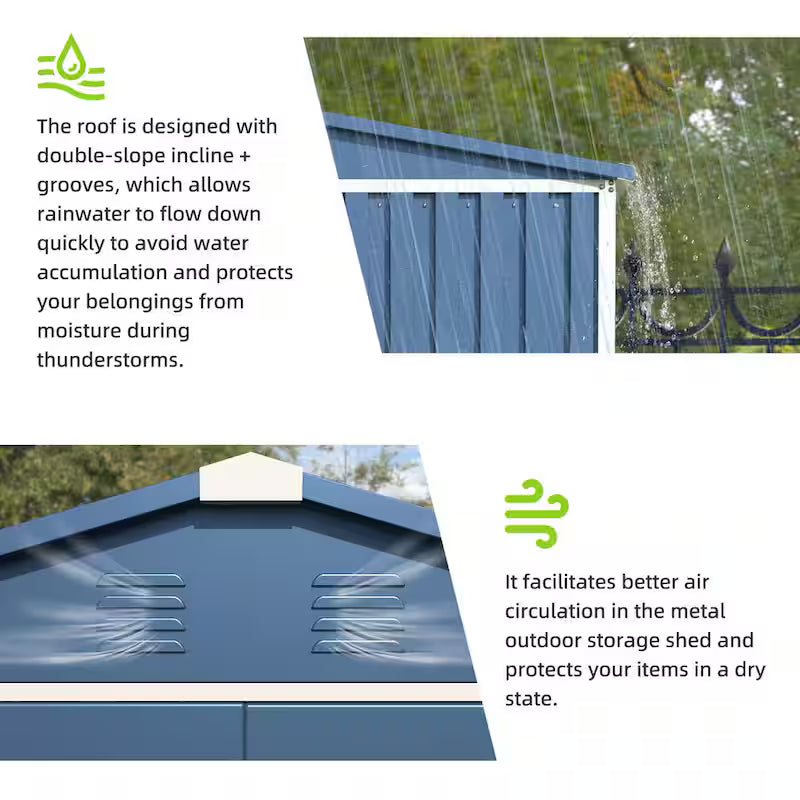 Blue Metal Outdoor Storage Shed with Air Vents U782795