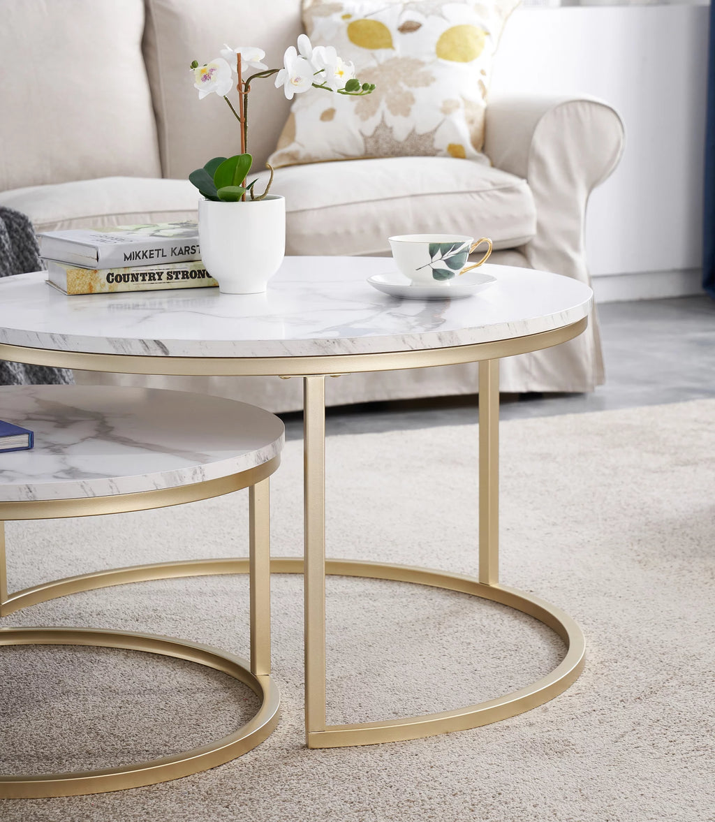 Round Nesting Coffee Table Set Gold W1768