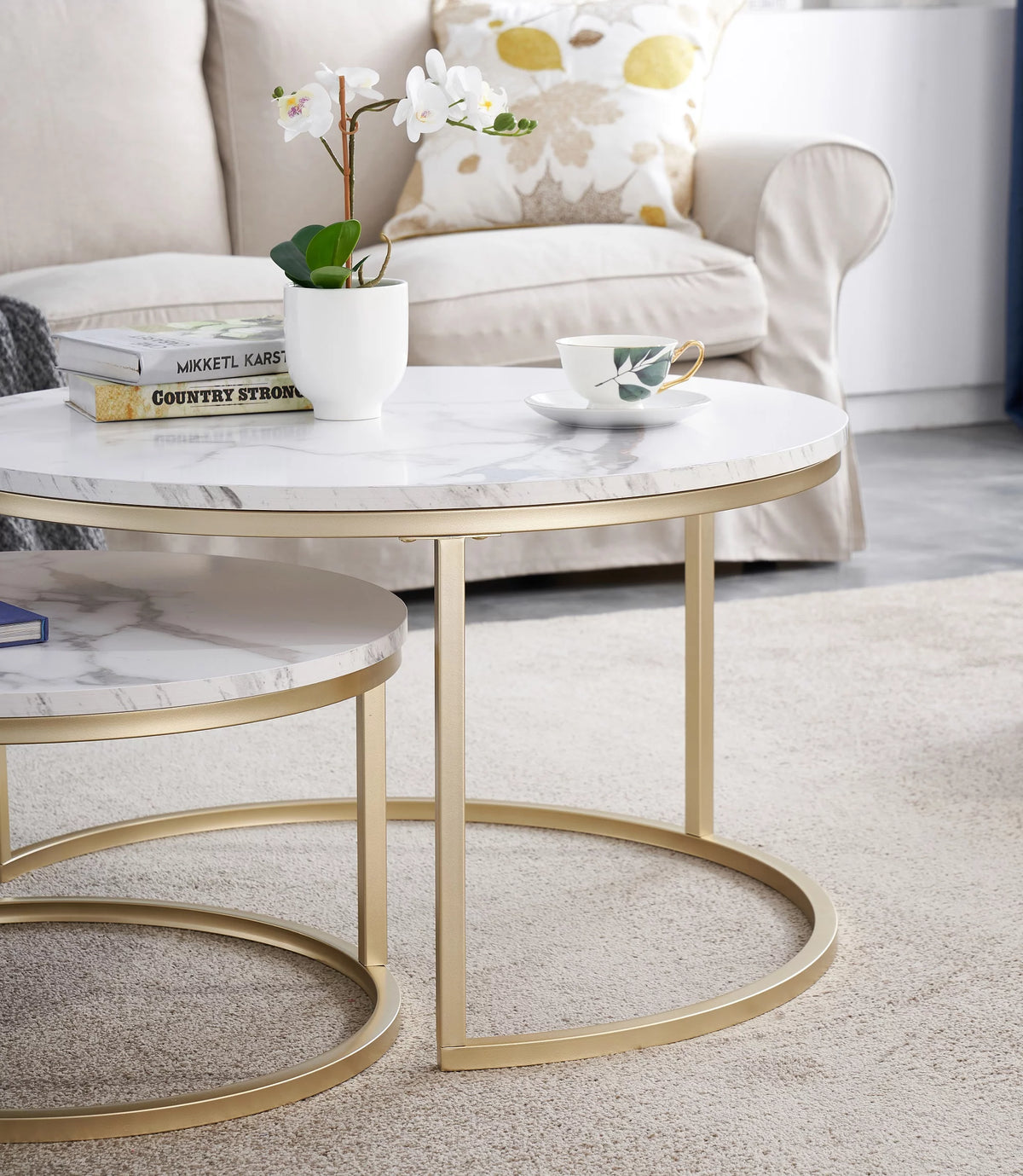 Round Nesting Coffee Table Set Gold W1768