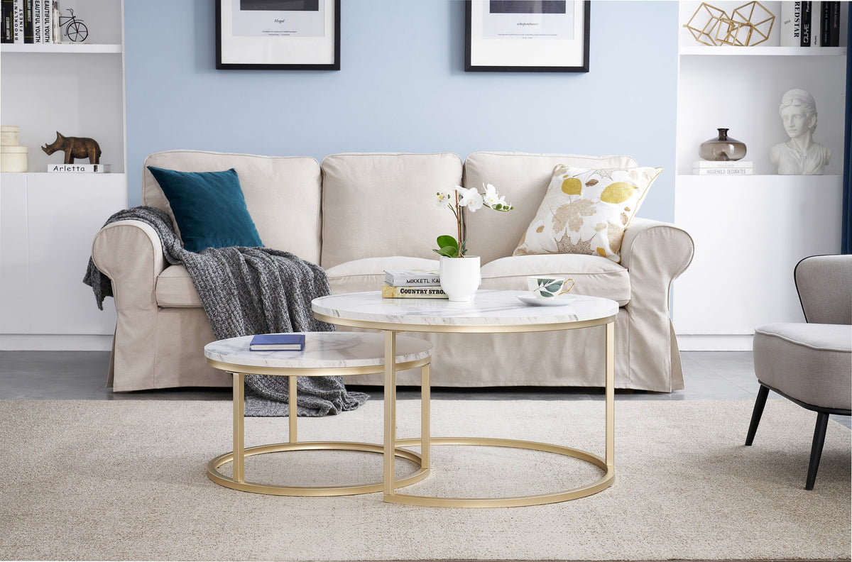 Round Nesting Coffee Table Set Gold W1768