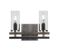 2 Light Graphite-Distressed Wood Bath Bar with Clear Bubble Glass Y70208