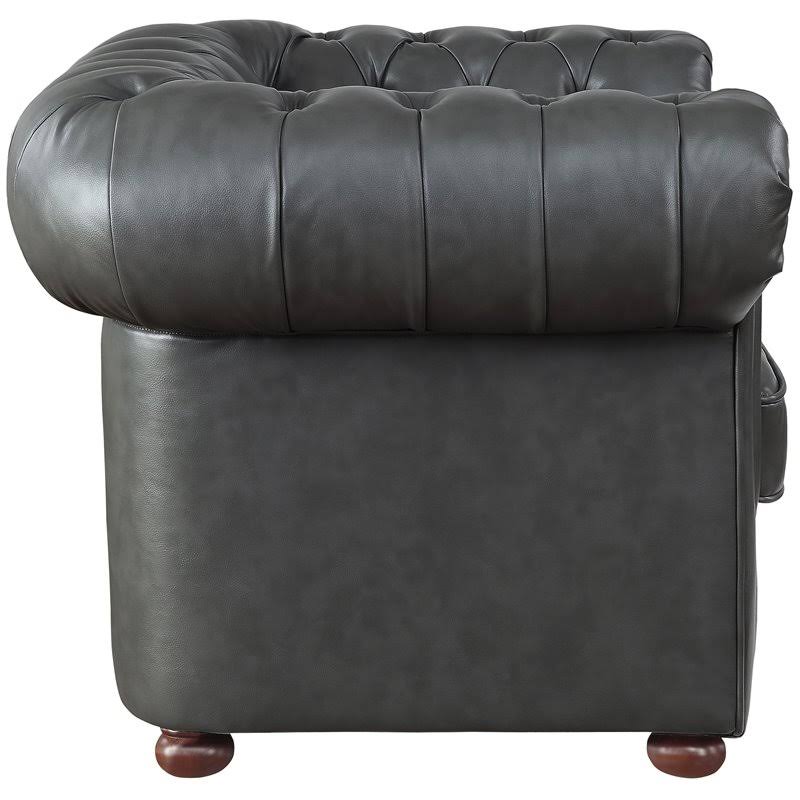 Faux Leather Tufted Chesterfield Arm Chair in Gray and Brown Q4027
