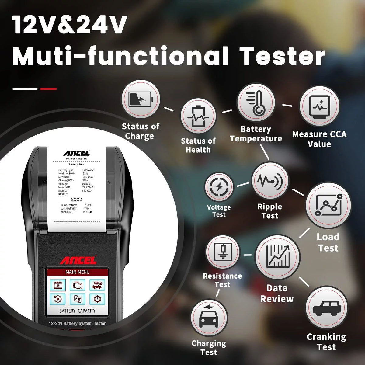 12V/24V Automotive Car Battery Load Tester Tool C119953