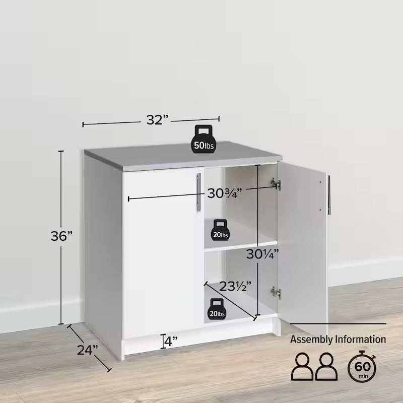 White Wood Freestanding Garage Cabinet R9534