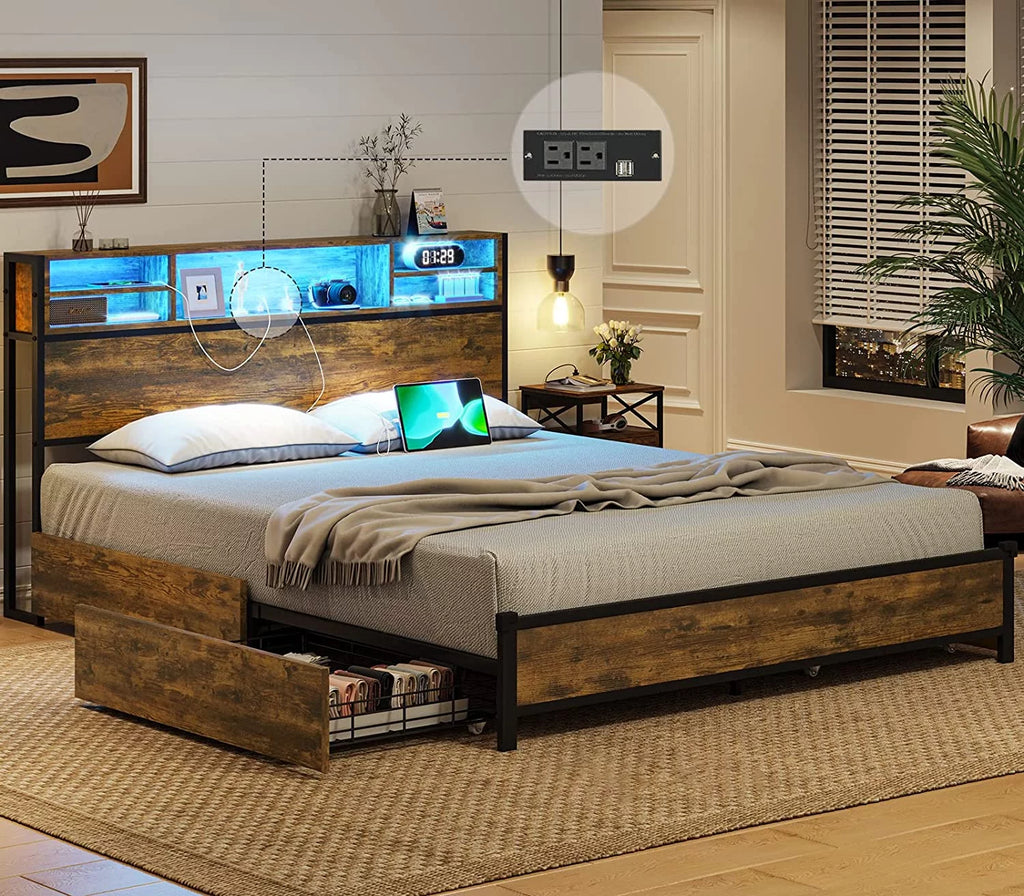 Queen Bed Frame with Headboard and Drawers N700