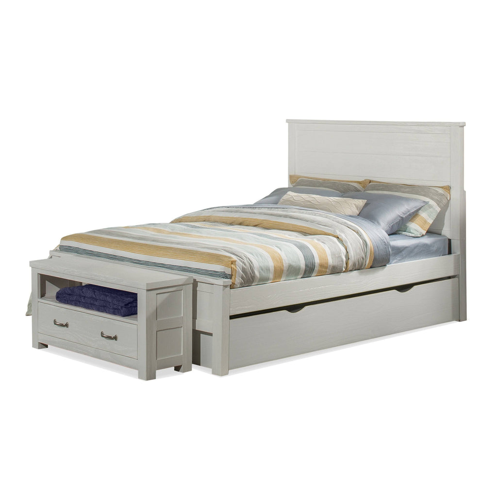 White Full Panel Bed with Trundle F17841
