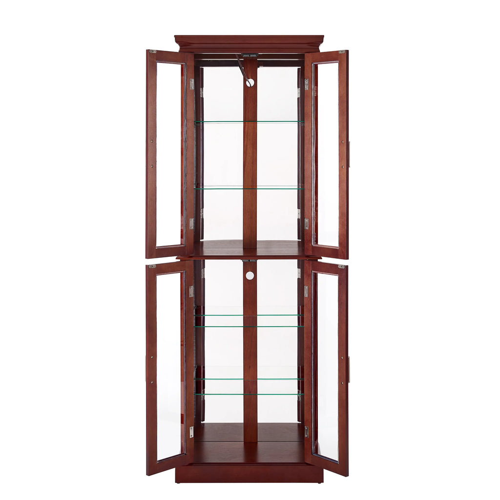 6-Tier Lighted Curio Display Cabinet with Adjustable Shelves and Tempered Glass Doors O17359